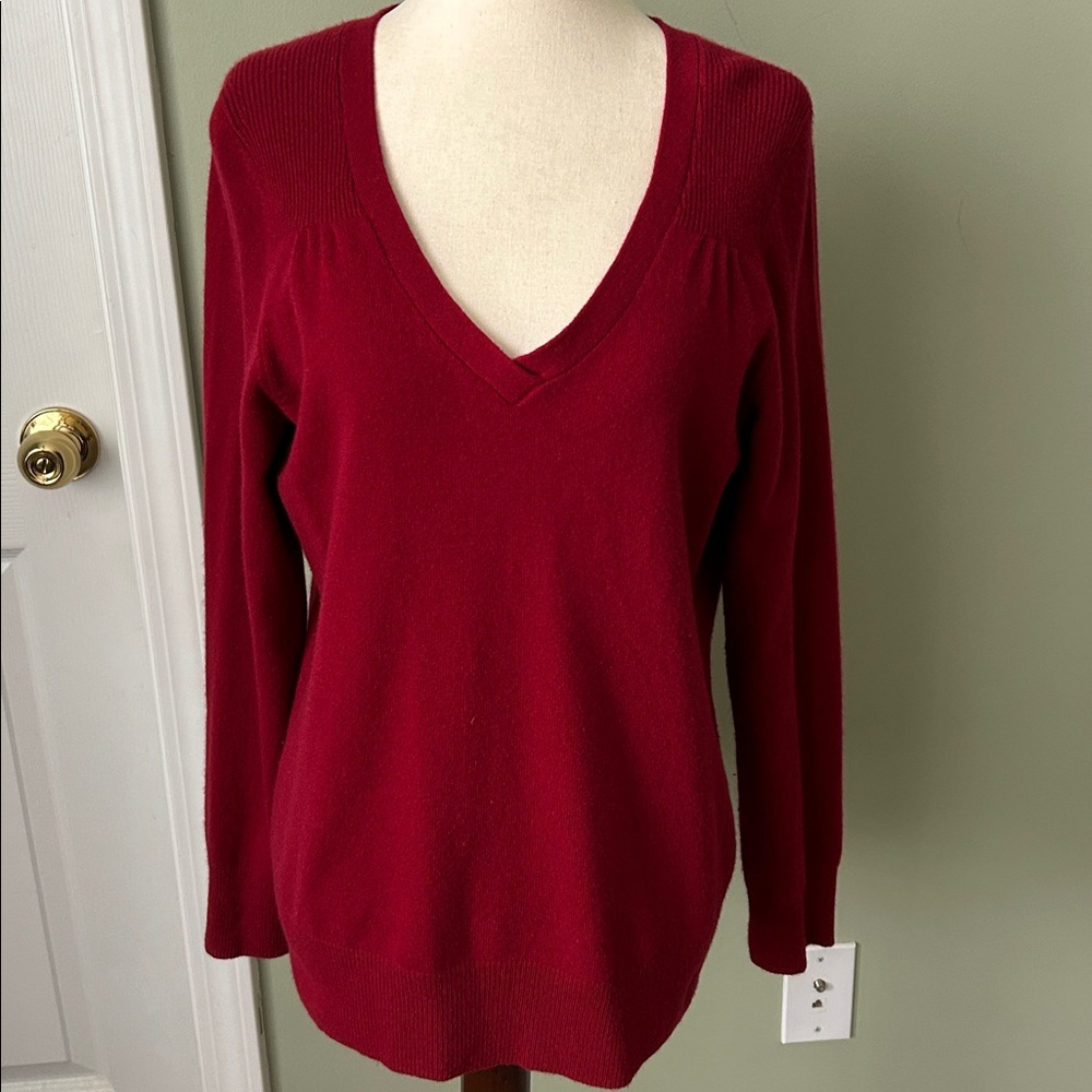 Talbots Deep Red V-Neck cashmere Sweater size L